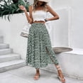 thumbnail image 5 of Bbyeadc Summer Skirts for Women Midi A Line Flowy Skirt Side Slit High Waisted Boho Floral Print Skirts Elegant Beach Outfits ,Green (M), 5 of 7
