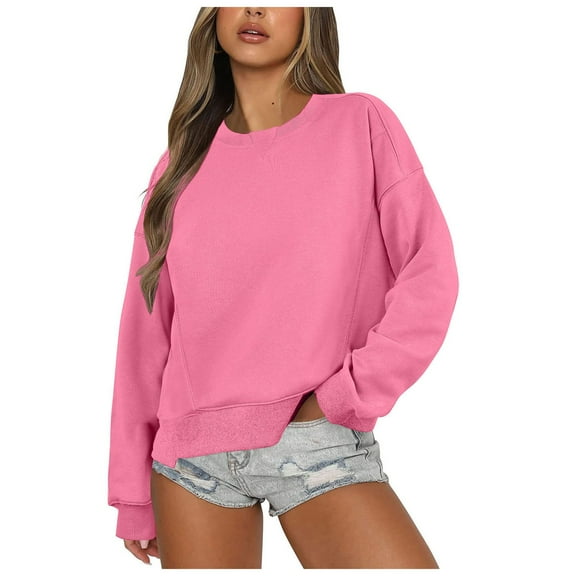 kpoplk Women Oversized Sweatshirts Hoodies Fleece Crewneck Pullover Top Casual Fall Outfits Preppy Clothes Teen Girls 2024(Pink,S)
