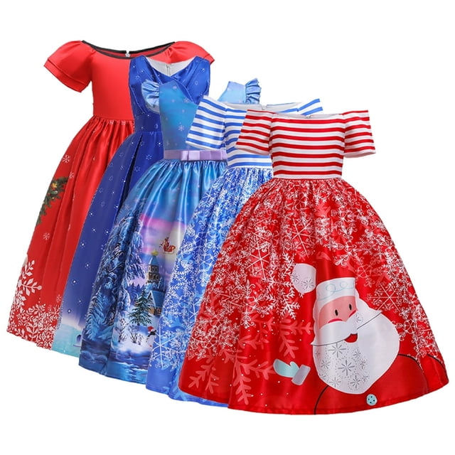 Robes de Princesse de Noël pour Filles Bébés 5-14 Ans Jupe de Performance Père Noël Robe Flocon de Neige Occasion Spéciale Robe de Danse Robe de Fête