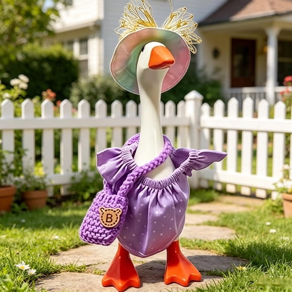 Danhjin Porch Goose Outfits 7" Mini Desk Summer Clothes with Hat and Bag, Cute Magnetic Geese Decor Gifts