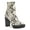 Beige, variant on Womens Black White Snakeskin Print 1" Platform Lug Sole Erettie Round Toe Block Heel Zip-Up Booties 7 M