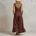 thumbnail image 5 of Women's 100% Cotton Wide Leg Jumpsuit with Pockets, Sleeveless Crew Neck Ruffle Hem, Mid Elastic Waist, Casual Lounge Summer | VerBelle,Wine M, 5 of 7