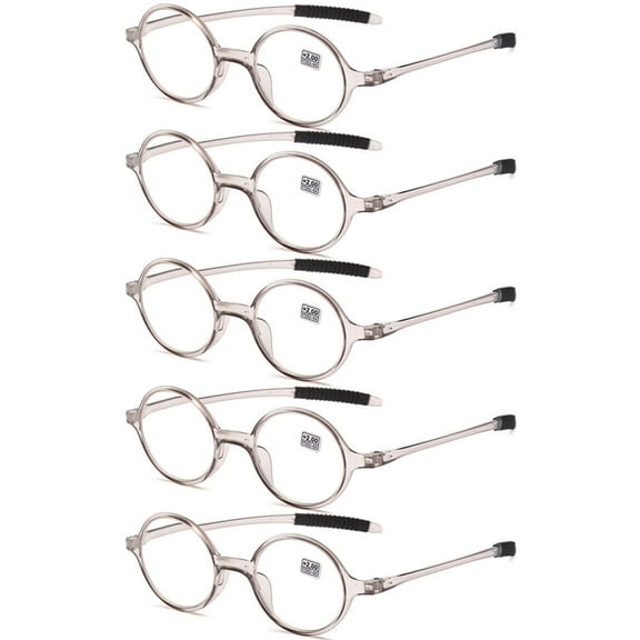 5 pairs Womens Retro Round Gray Reading Glasses Mens Classic Flexible Plastic Readers HD 3.50