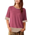 thumbnail image 3 of Women's Summer Short Sleeve Crewneck Tops Tees Blouses Oversized Loose Fit Solid Color Basic Casual Daily Wear Vacation Streetwear Fashion Essential Gift for Women | CSEONE,Hot Pink XL, 3 of 9