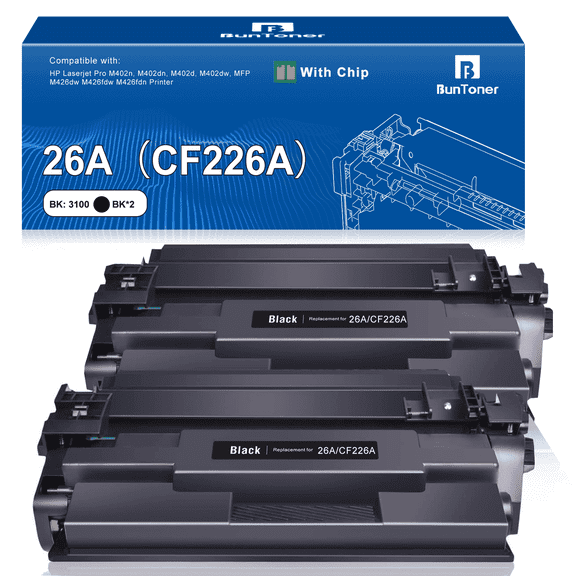 26A CF226A Black Toner Cartridge Compatible for 26A CF226A 26X CF226X for Laserjet Pro M402n M402dn M402dw MFP M426fdw M426dw Printer (2 Black)