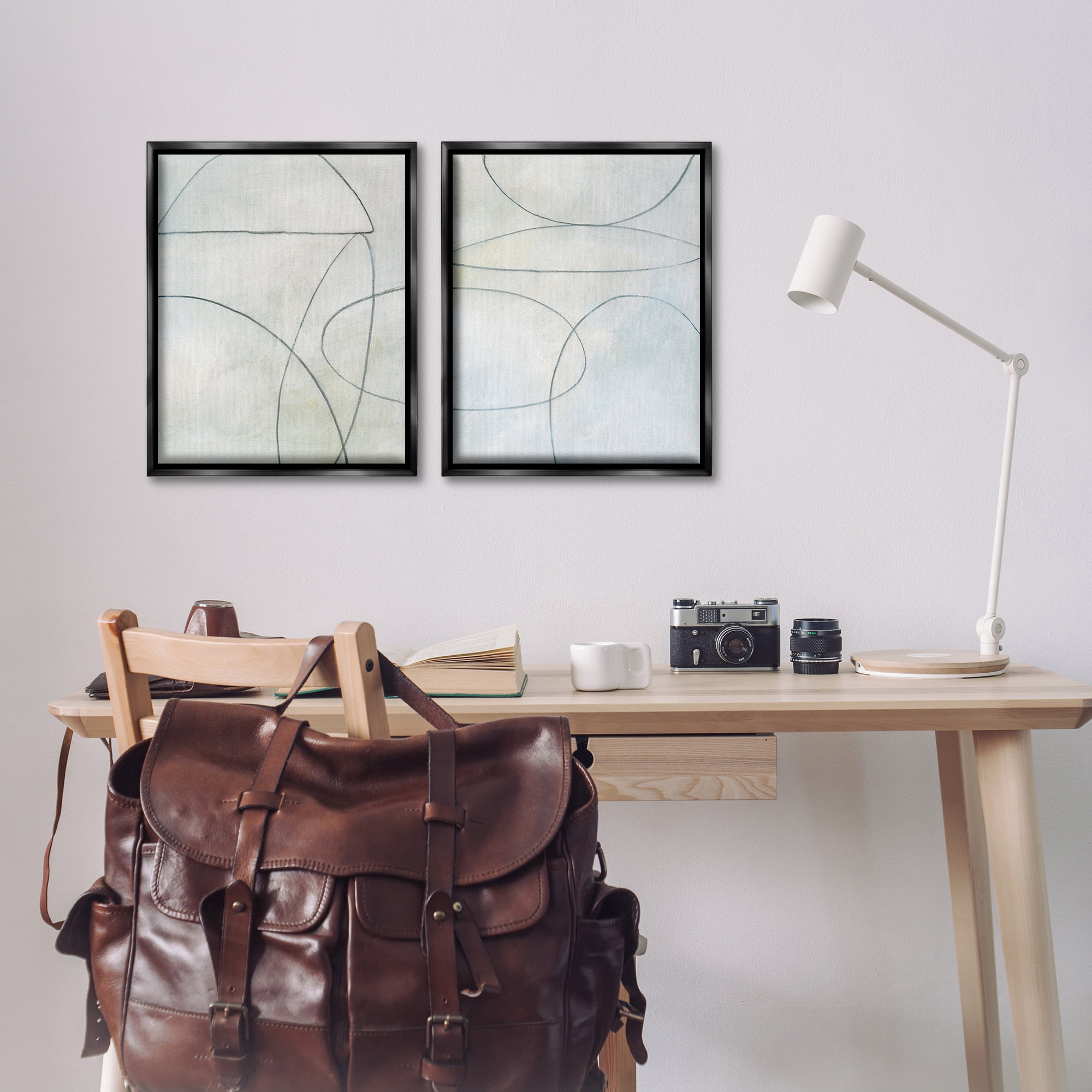 Stupell Industries Simple Abstract Pencil Shapes Abstract Drawing Black Floater Framed Canvas Art Print Wall Art, 17 x 21, Set of 2