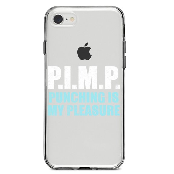 DistinctInk Clear Shockproof Hybrid Case for iPhone 7 8 SE (2020 Model) 4.7" Screen TPU Bumper Acrylic Back Tempered Glass Screen Protector - PIMP - Punching Is My Pleasure