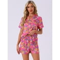 thumbnail image 3 of DARING DIVA Women's Hawaiian Shirt with Shorts Pajamas Set S Rose Red, 3 of 6