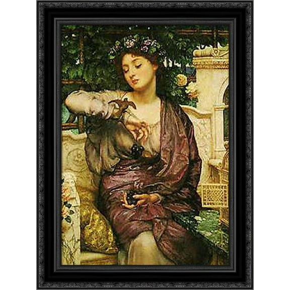 Lesbia and her Sparrow 20x24 Black Ornate Wood Framed Canvas Art by Poynter, Edward John