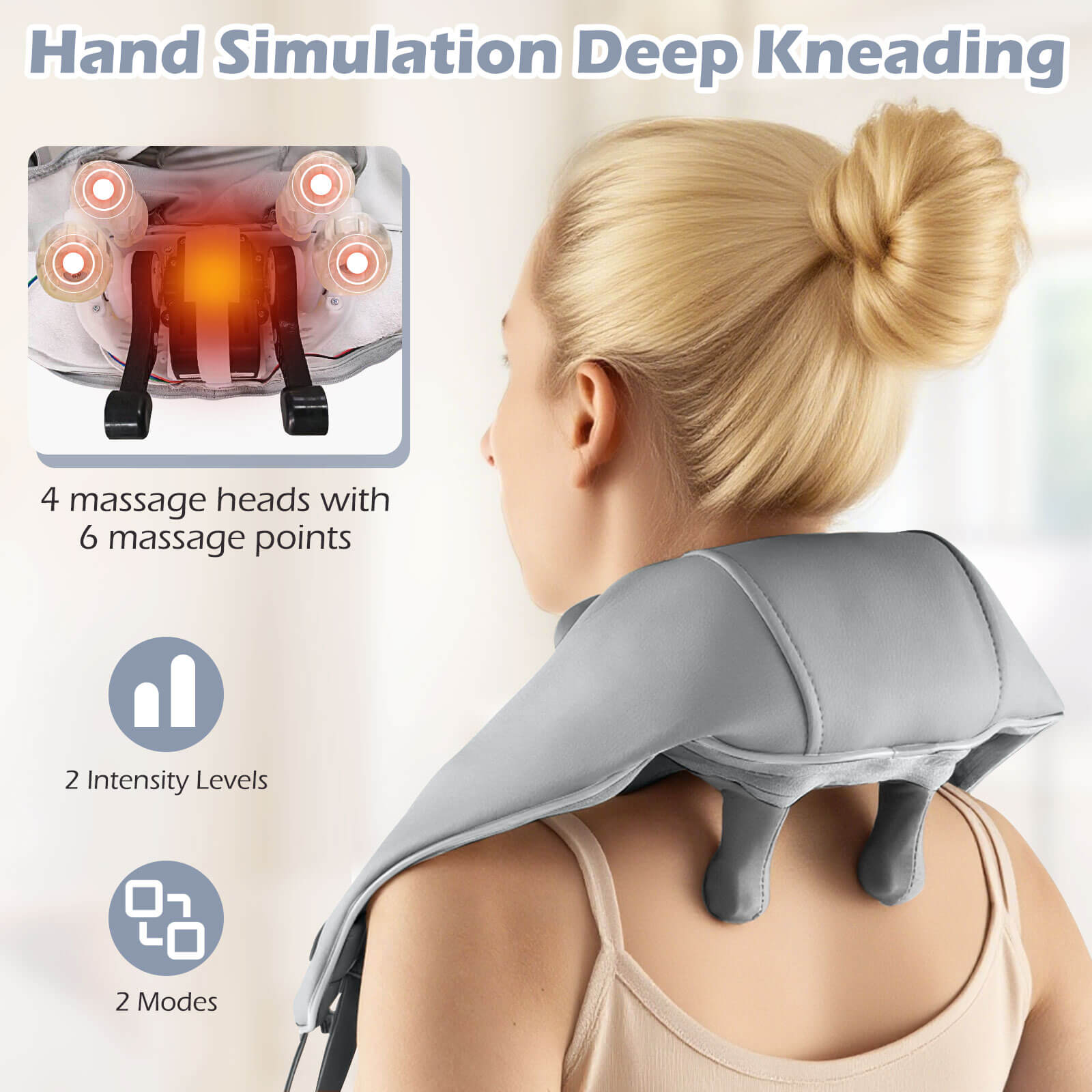 Costway Neck Shoulder Massager with 2 Heating Levels & Adjustable Intensity Gray