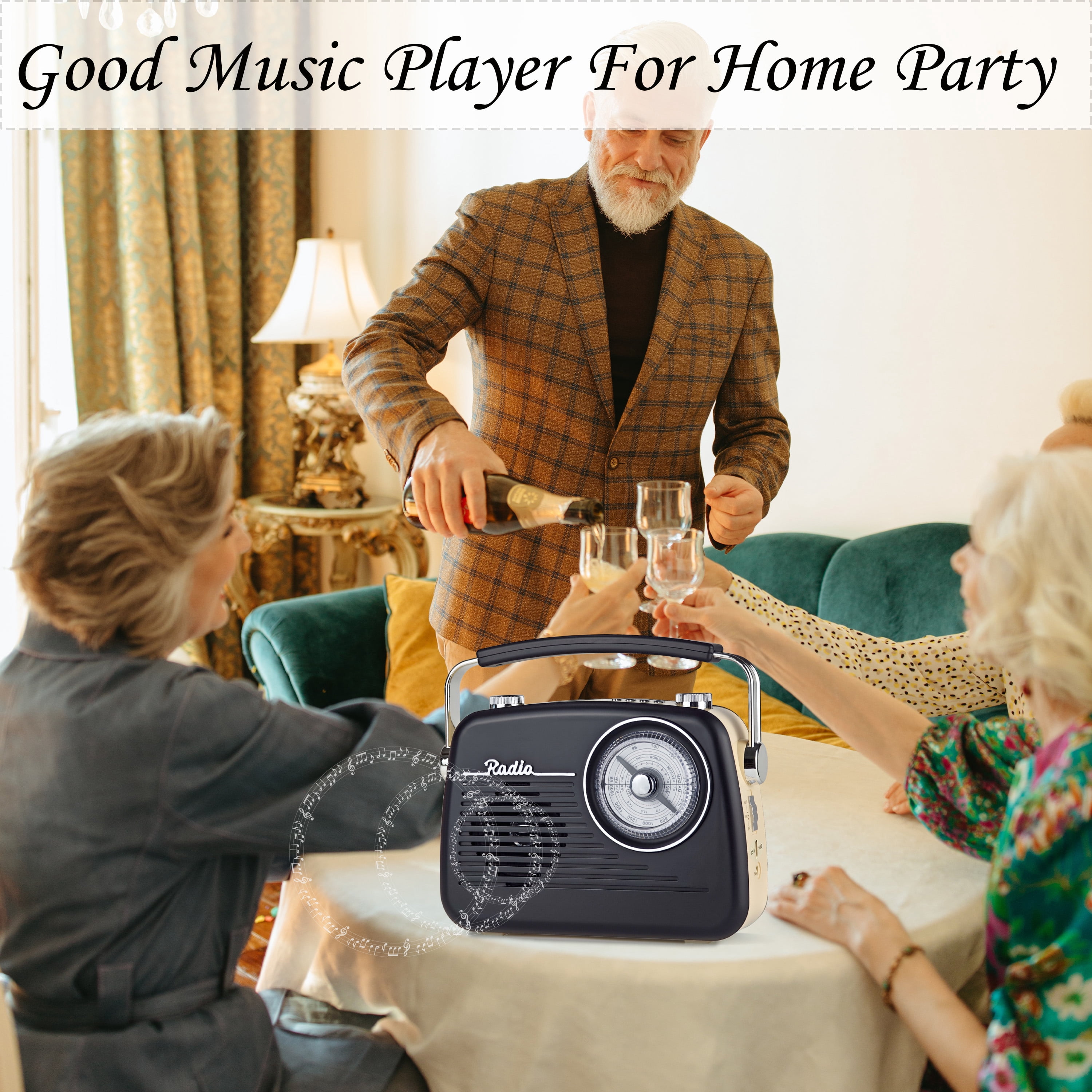 Portable AM FM Shortwave Vintage Radio Multifunctional Bluetooth Speaker 4 Power Options 5W Speaker TWS Stereo Plug-in Wall/Type-C Charging Emergency Radio for Home Outdoor Camping(Black)
