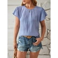 thumbnail image 2 of Women Summer Dressy Pleated Petal Cap Short Sleeve Tops Elegant Casual Loose Fit Tunic Blouse Tees Blue S, 2 of 8