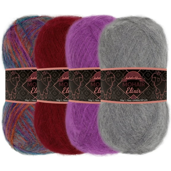JubileeYarn Mohair Elixir Yarn - Baby Wool Blend - 50g/Skein - Shades of Purple - 4 Skeins