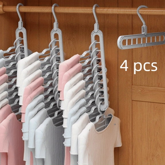 4pcs, Plastic 9-Hole Foldable Hanger, Heavy-Duty Space-Saving Hanger for Room, Closet, Wardrobe, Home and Dormitory Storage, Suitable for Clothing Stores