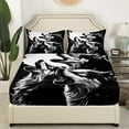 thumbnail image 3 of Erosebridal Howling Wolf Fitted Sheet 3D Animal Print Wolves Bedding Set Room Decor, Watercolor Wolf Themed Bed Sheets Oil Painting Sheets Queen 3Pcs, Black White, 3 of 4