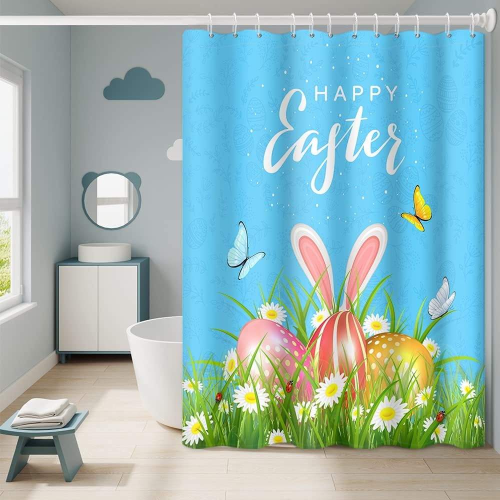 JOOCAR Happy Easter Shower Curtains for Bathroom Funny Rabbit Ears