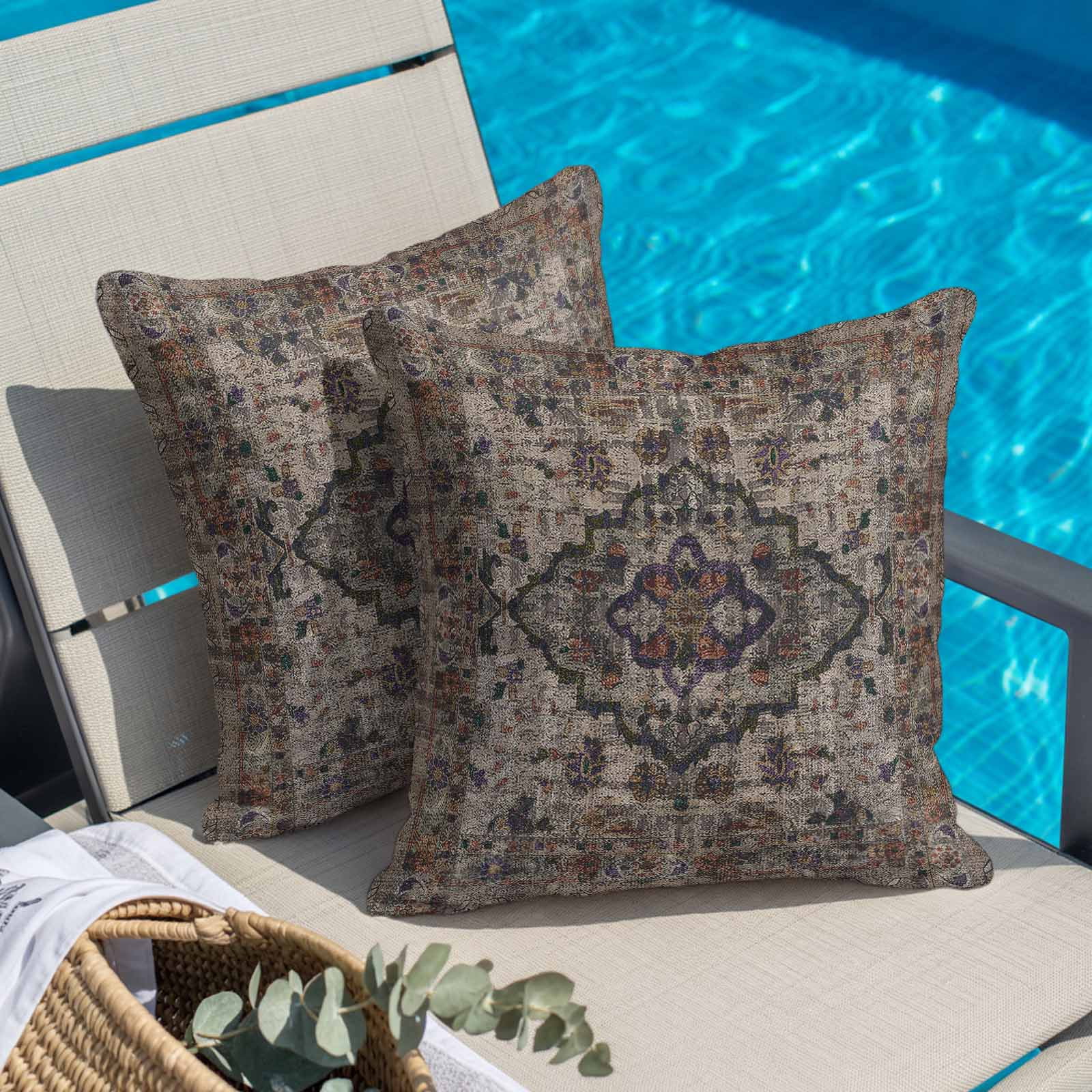 Pillow Covers 26x26 Inch, Boho Vintage Linen Pillowcase with Invisible Zipper, Modern Geometric Abstract Art Retro Flowers Decorative Throw Pillow Covers Cushion Case for Couch Sofa Bed Living Room