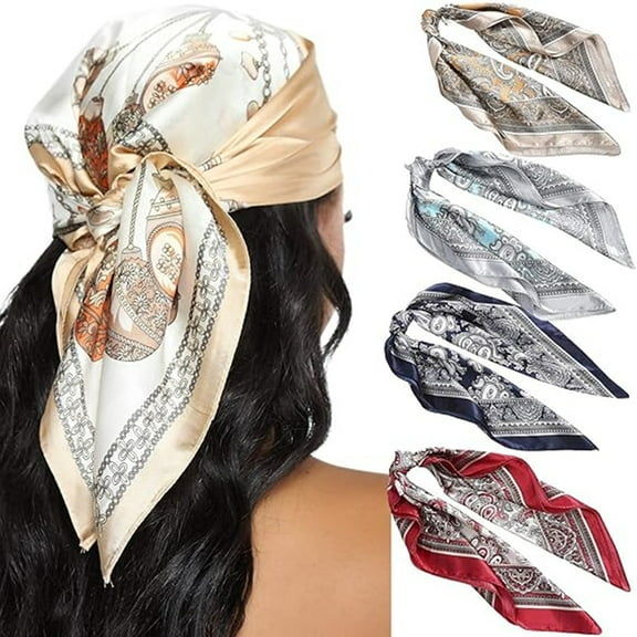 4pcs 23” Satin Bandanas for Women Head Scarf Like Silk Scarf for Hair Scarf Satin Neck Scarf Silk Hair Bandana Headscarf