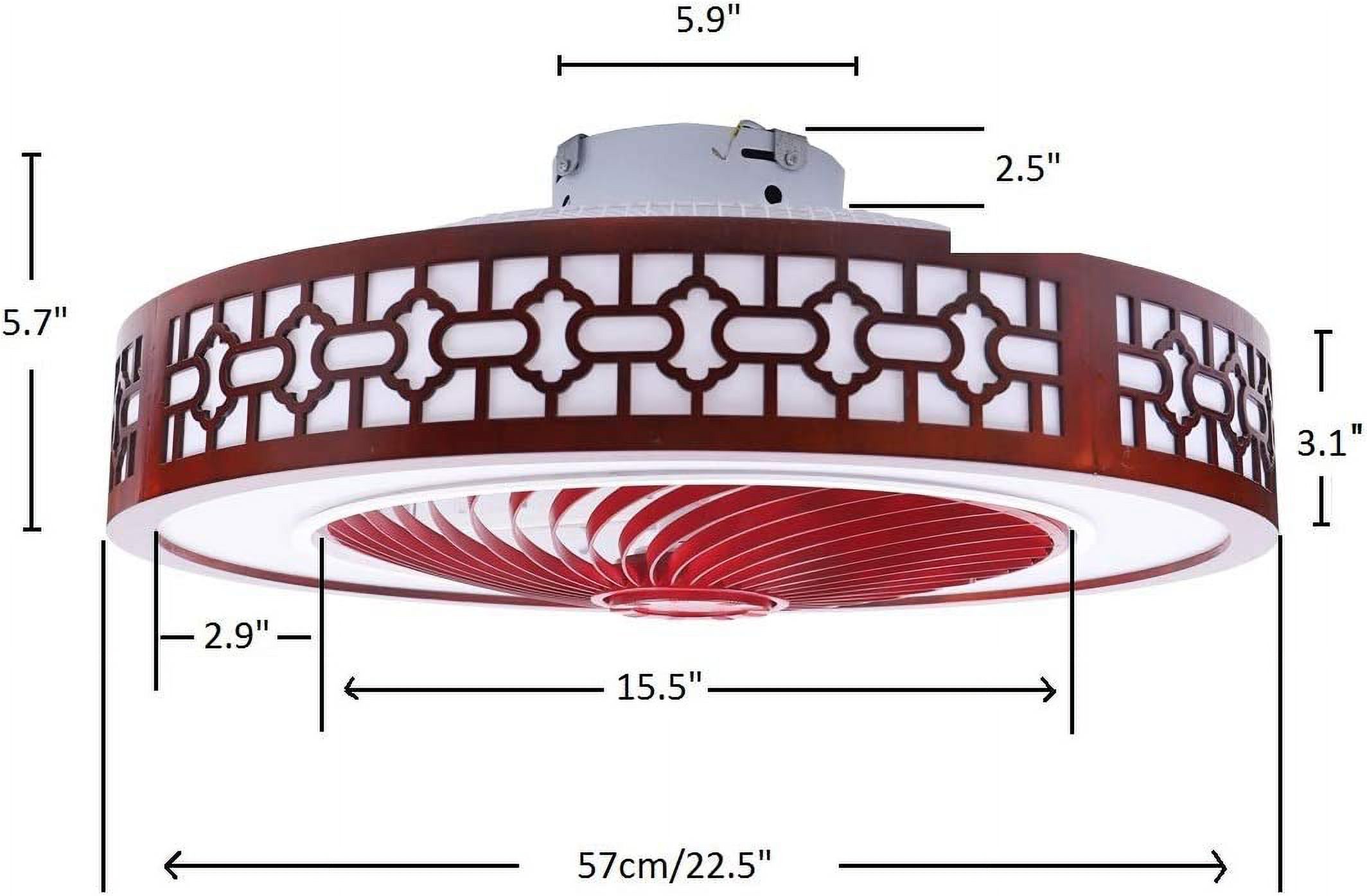 FETCOI 22 Inch Ceiling Fan with Lights, Chinese Style Invisible Flush Mount Chandelier Fan with Remote Control 2-Color 3-Speed for Living Room, Bedroom