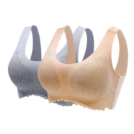 ALLLIST Underwear for Women Pack 2 Lace Plus Size Latex Bras Removable Cup Solid Cozy Yellow Womens Lingerie Size 2XL