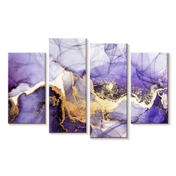 Elephant Stock Purple Haze Abstract Wall Art - Horizontal Multi Panel Canvas - Living Room Wall Decor - Abstract Multi Panel - Purple And Gold Decor - 24" x 14"