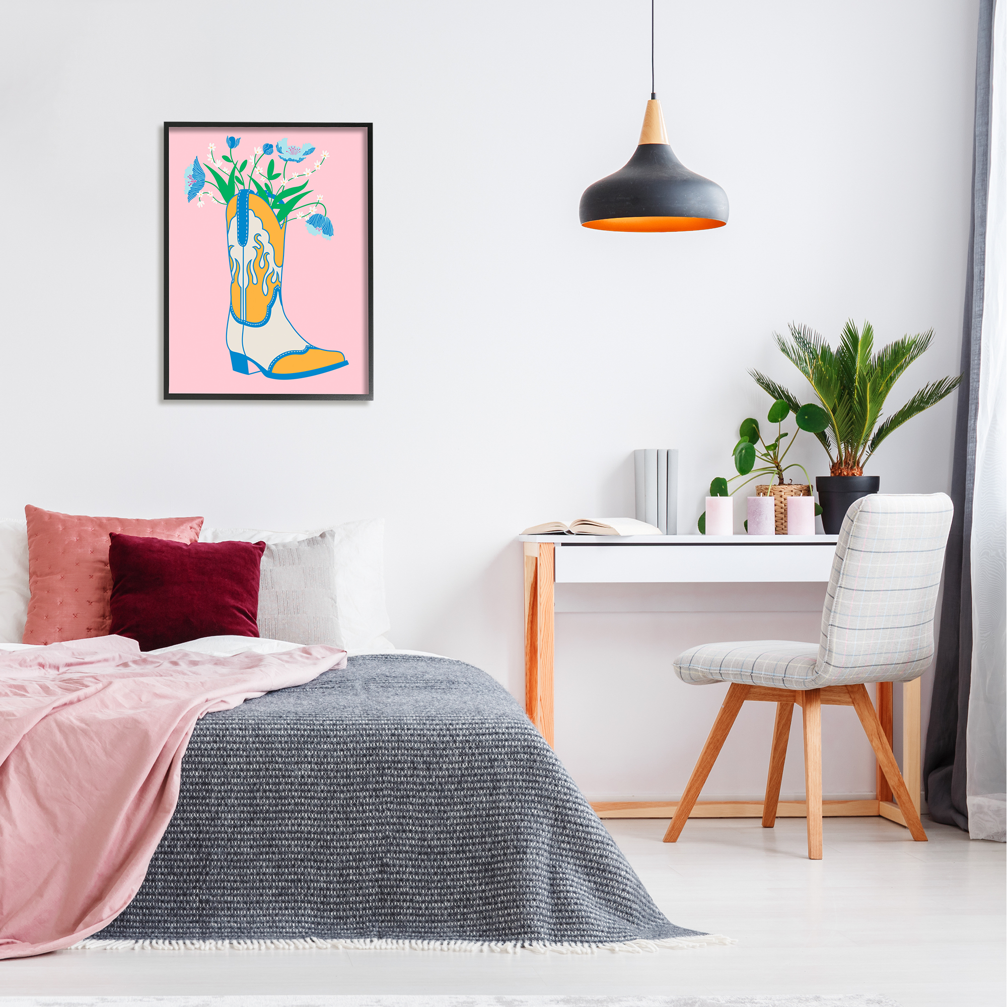 Stupell Industries Pastel Cowgirl Boot Botanical & Floral Painting Black Framed Art Print Wall Art, 24 x 30