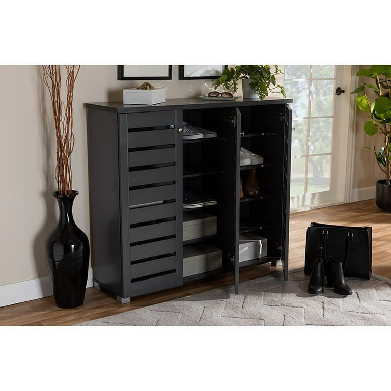 Baxton Studio Adalwin Modern and Contemporary Dark Gray 3 Door Wooden Entryway Shoe Storage Cabinet