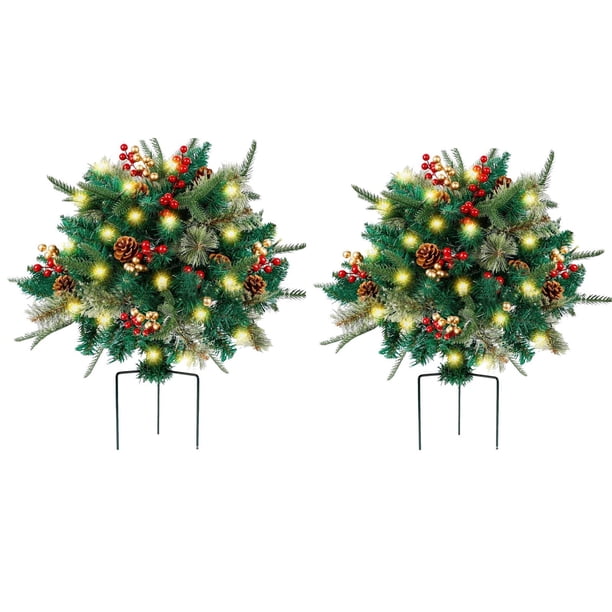 Decoraciones Navideñas para Macetas, Relleno Navideño para Macetas, Bayas Rojas Doradas, Decoraciones Navideñas Iluminadas para Exteriores, Árboles de Navidad Iluminados con Piñas