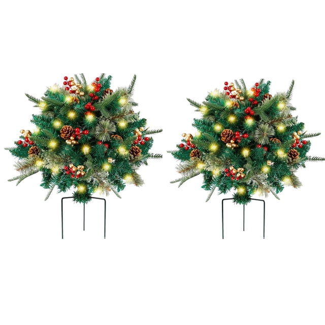 Dvkptbk Décorations de Jardinières des Fêtes Noël Remplissage de Jardinières des Fêtes Amélioré Baies Dorées Rouges Décorations de Noël Extérieures Éclairées Arbres de Noël Lumineux avec Cônes Décorations de Noël