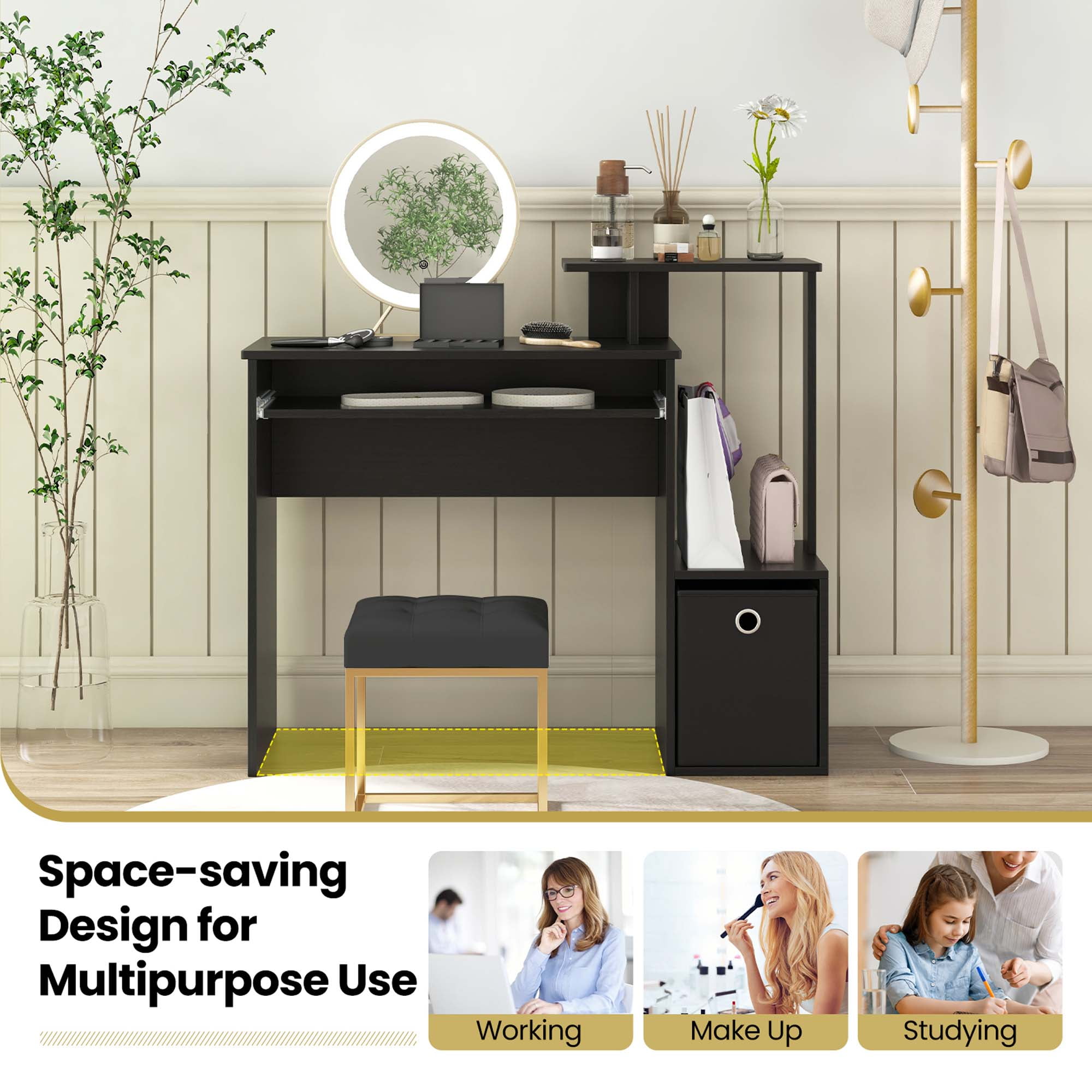 Costway Home Office Computer Desk Space-saving Study Writing Desk with Keyboard Tray Black