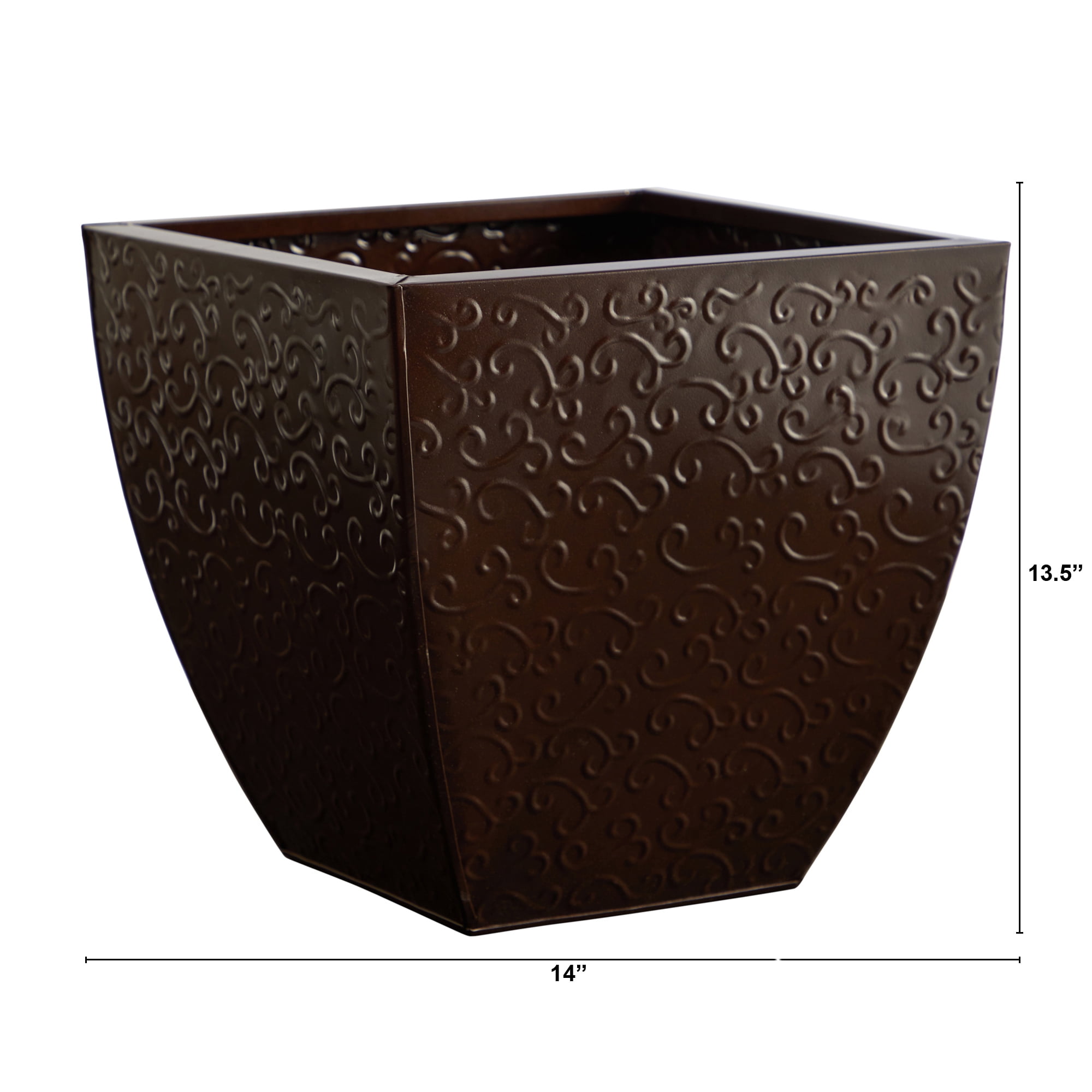 Nearly Natural 14" x 14" x 13.5" Rectangle Brown Metal Plant Planter
