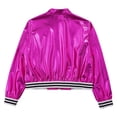 thumbnail image 4 of YONGHS Kids Girls Metallic Flight Jacket Long Sleeve Zippered Coat Outerwear Rose 12, 4 of 7