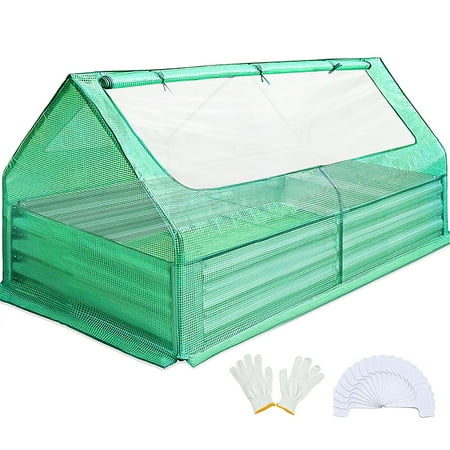 Quictent 6X3X1Ft Galvanized Raised Garden Bed With Cover Metal Planter Box Kit, W/ 2 Large Screen Windows Mini Greenhouse For Outdoor Growing Vegetables (Green)