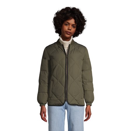 Lands' End Women's Petite Insulated Quilted Primaloft ThermoPlume Bomber Jacket