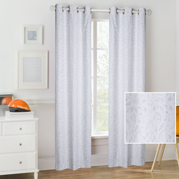 Mainstays Grey And White Dinosaur Fossils Kids Room Darkening Single Window Curtain Panel Com - Little Girl Curtains Dinosaur