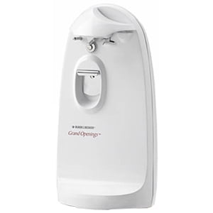 Black & Decker Grand Openings Can Opener - Auto Shut-off, Bottle Opener, Removable Blade, Knife Sharpener - White