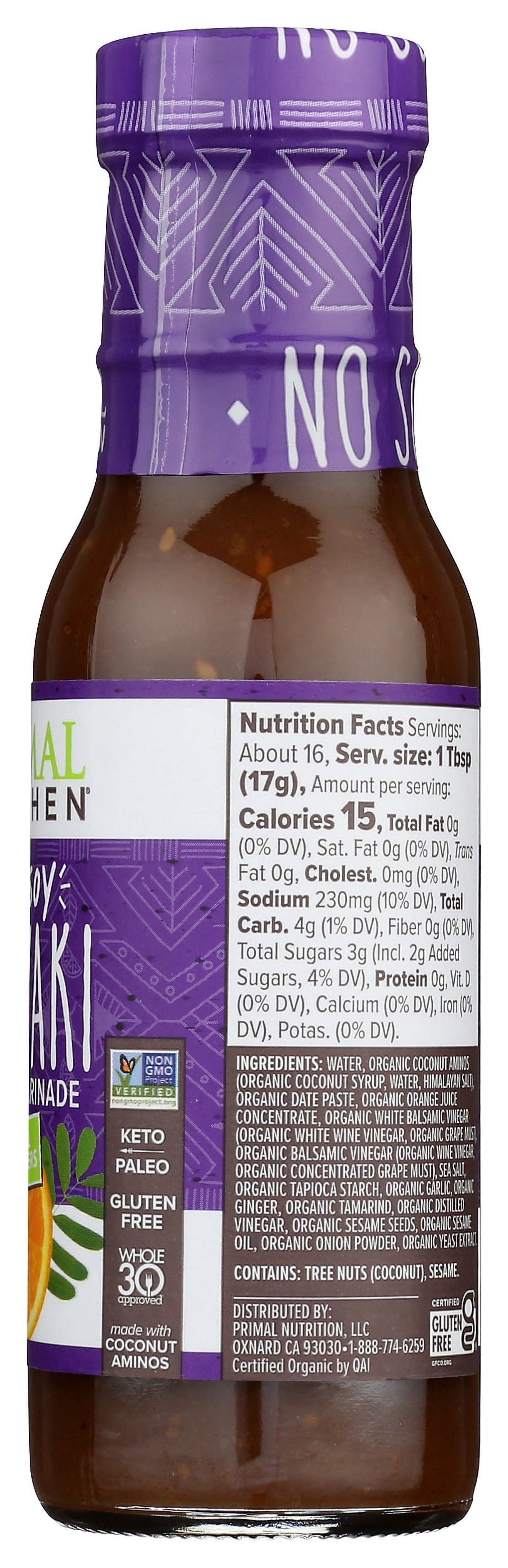 Pack of 6, Primal Kitchen Organic No Soy Teriyaki Sauce & Marinade, 8.5 oz
