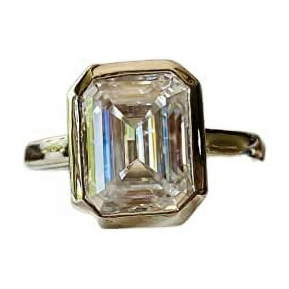 HeartsAndYou 2.2ct Engagement Ring for Women Emerald Cut Moissanite Bezel Set Solitaire 18k White Gold over Silver