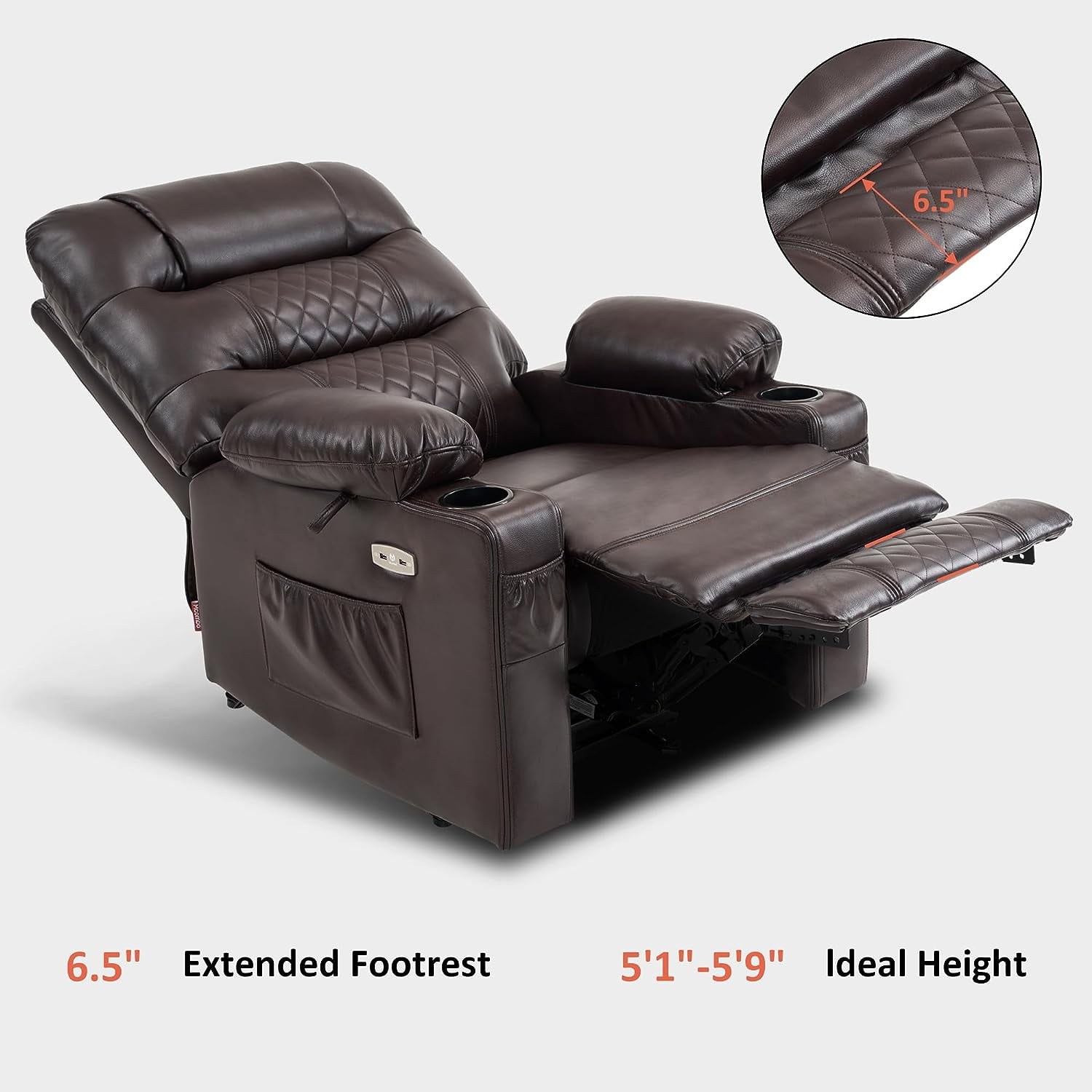 MCombo Power Recliner Faux Leather Living Room Electric Reclining Chair, No Lift, 621 (Dark Brown)