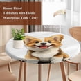 thumbnail image 3 of Cute Brown Puppy Round Tablecloth 36-44 Inch Round Fitted Table Cloth with Elastic Edge, Modern Dog Cartoon Watercolor Waterproof Table Cover Protector for Outdoor Picnic Party Dining, 3 of 6