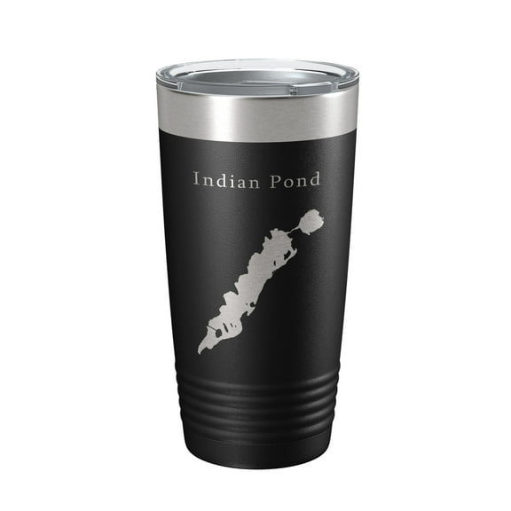 Indian Pond Tumbler Lake Map Travel Mug Insulated Laser Engraved Coffee Cup Maine 20 oz Black