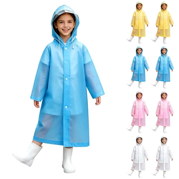 Frostluinai Boys Girls Long Rain Coat Extra Thick Hooded Waterproof for Kids Students Loose Cuffs Portable Hiking Ages 3-14Y