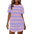 thumbnail image 2 of ylioge Womens 2 Piece Pajama Sets Short Sleeve Sleep Tops and Shorts Casual Stripe Printed Comfortable Loungewear Homewear Pajamas Outfits Set, 2 of 8