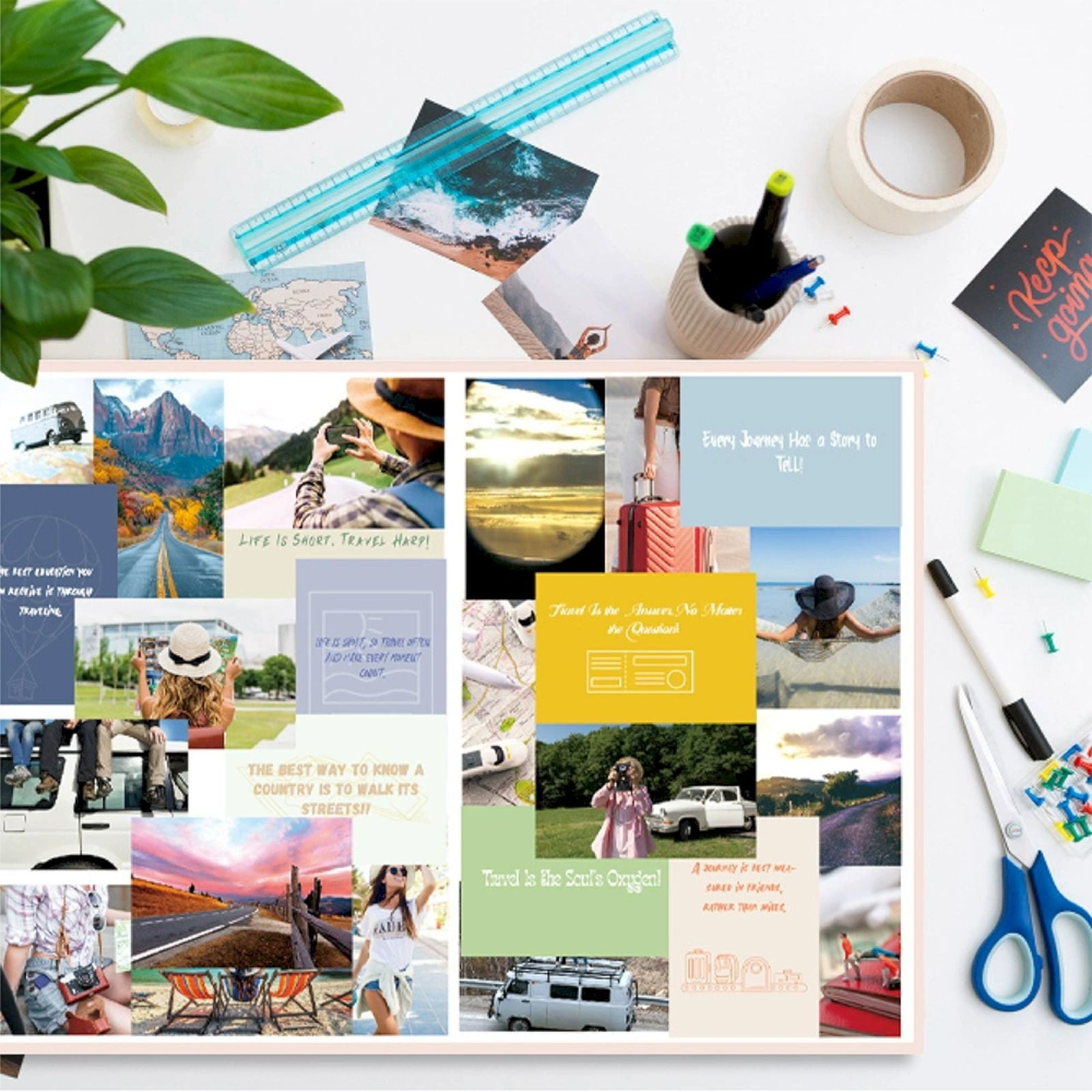 MOQIN Vision Board Book– Adult Mood Board & Scrapbook Supplies Kit -Over 500 Beautiful Pictures & Motivating Words –Includes Planner Activities & Foldable Board -Book Set & Clip Art for Women