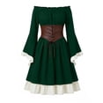 thumbnail image 2 of Renaissance Dress for Women Medieval Halloween Bell Sleeve Victorian Dresses Off Shoulder Peasant Gothic Fairy Witch Dress Dark Green S, 2 of 9