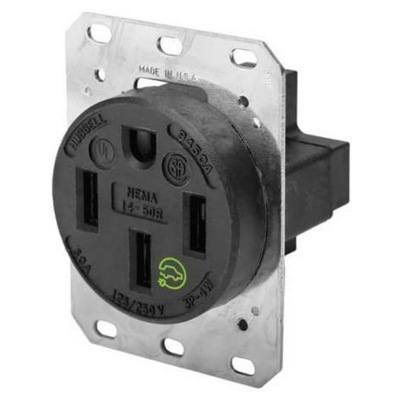 HBL9450A Straight Blade Device Receptacle, RTP, Industrial Grade, 3-Pole 4-Wire Grounding, 50A 125/250V, 14-50R