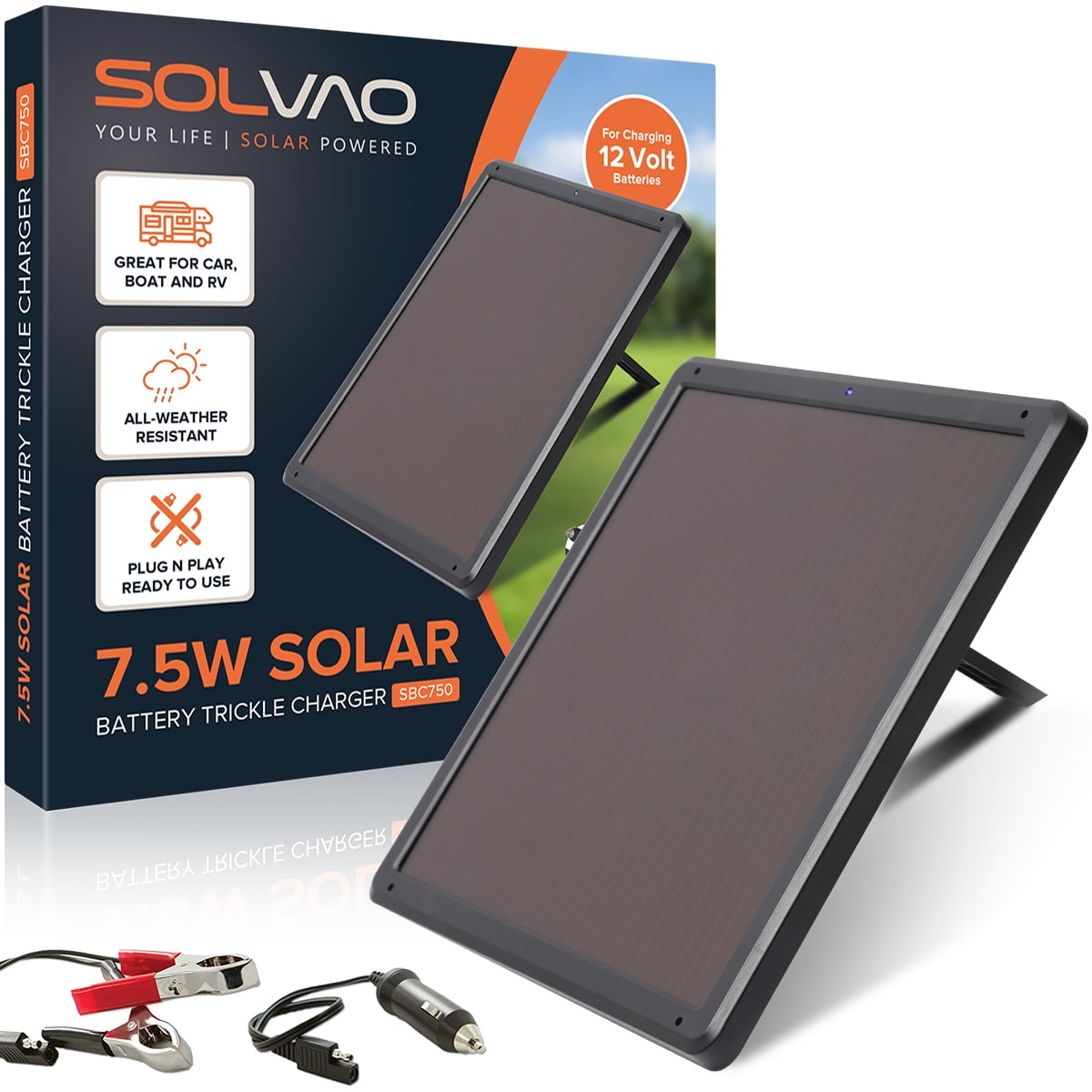desillusion Fange klipning SOLVAO 7.5W Solar Battery Charger & Maintainer - Solar Panel for 12 Volt  Batteries - Walmart.com