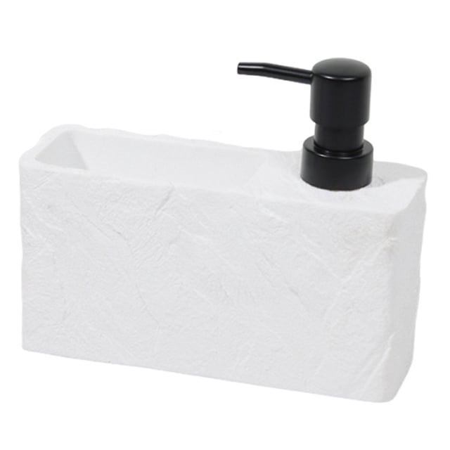 Dispensador de jabón líquido multifuncional con dosificador y compartimento para esponja. Ligero. Blanco