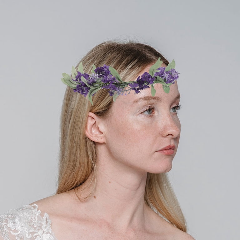 Minkissy 2Pcs Purple Flower Crown Headband Lavender Floral  display picture 2