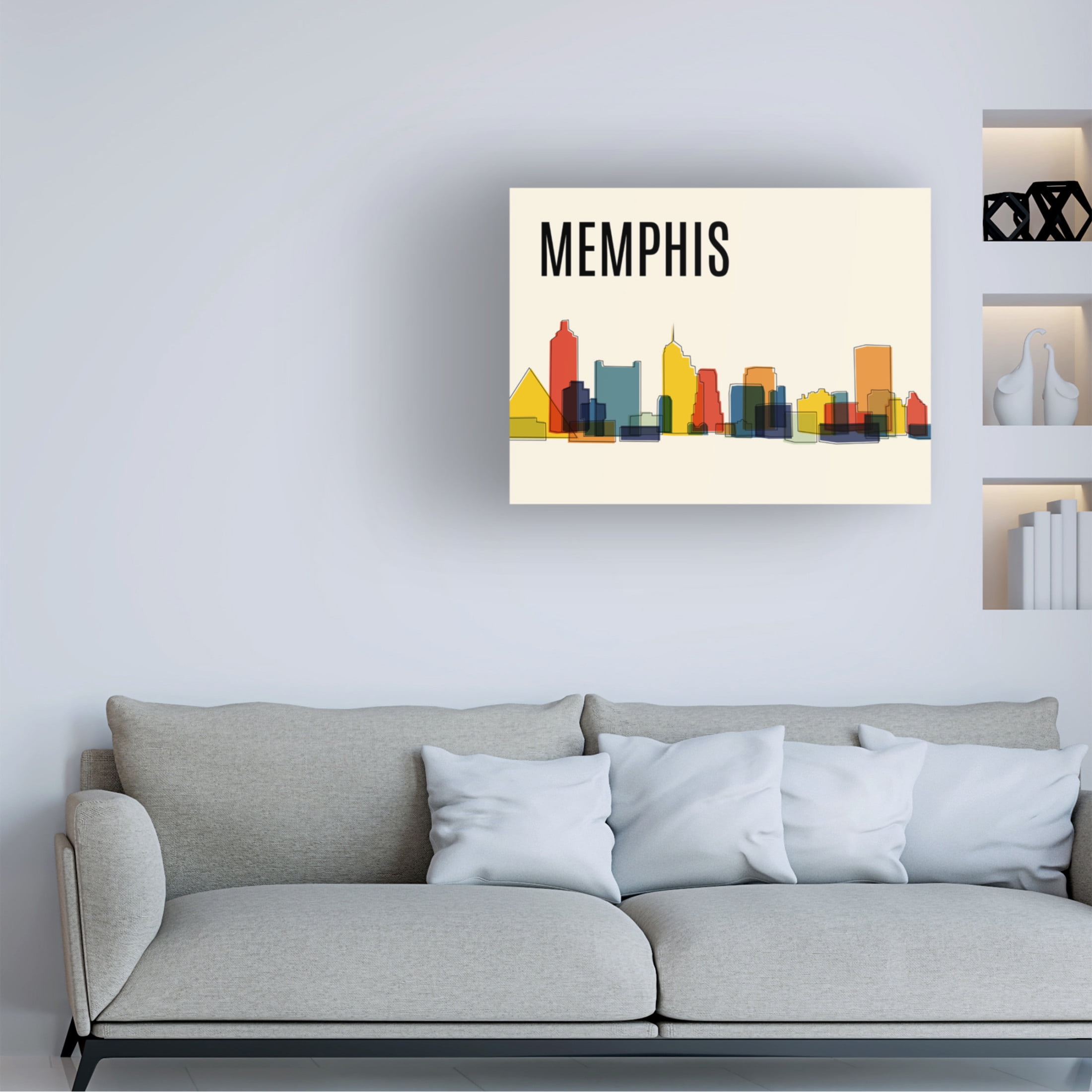 Canvas Wall Art - Tom Quartermaine 'Memphis Mid Century Modern Cityscape' Wall Art for Living Room, Bedroom, or Office Décor by Trademark Fine Art - 47 x 35 Inches